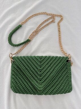Green Crochet Chain-Handle Bag
